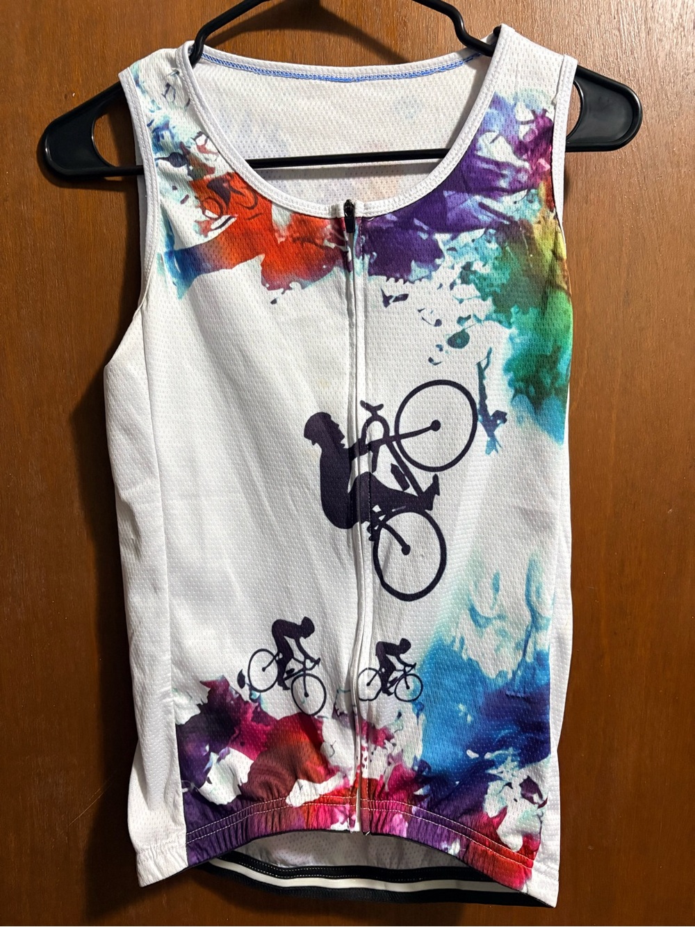 White Girls' Zip-Front Cycling Tank with Multicolor Watercolor Print